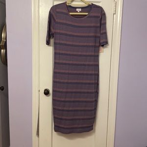 Lula Roe Julia dress purple and blue stripes with tags